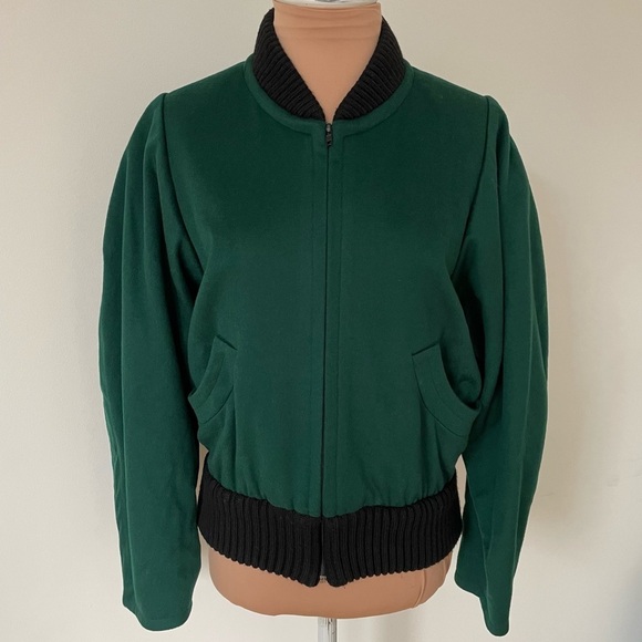 Yves Saint Laurent Rive Gauche Vintage 1992 Green Wool Bomber Jacket US 4 FR 36 - Picture 4 of 12